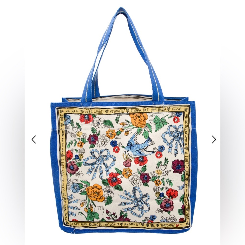 Brighton Yellow & Blue Tied with Love Tote large size floral nature motif NWT - Picture 6 of 8